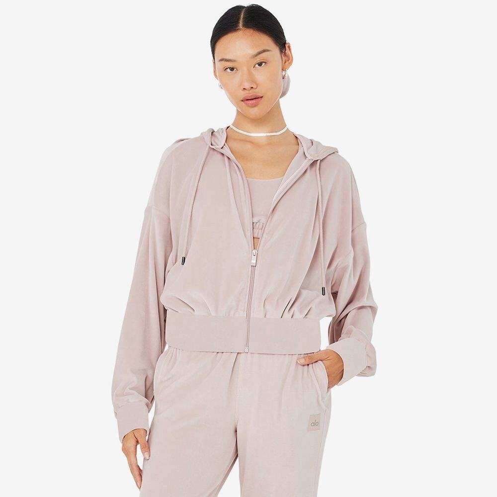 Alo Yoga Velour Full Zip Hoodie Blush Pink Size Medium